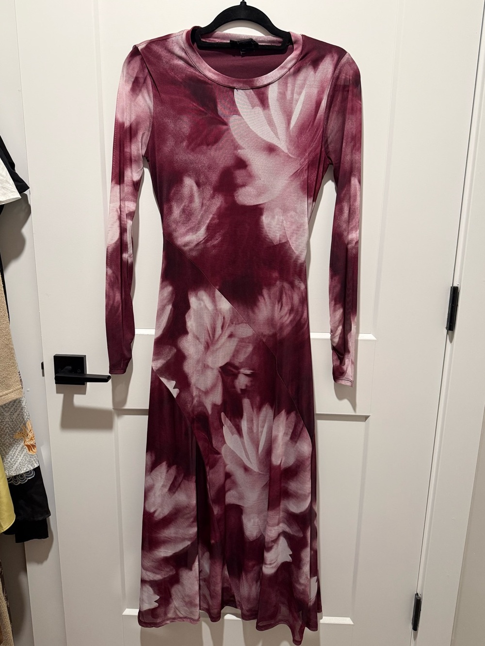 Rachel Zoe Long Sleeve Floral Midi Dress - Burgundy and White